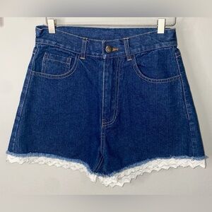 POL DENIM JEAN SHORTS WITH LACE DETAIL